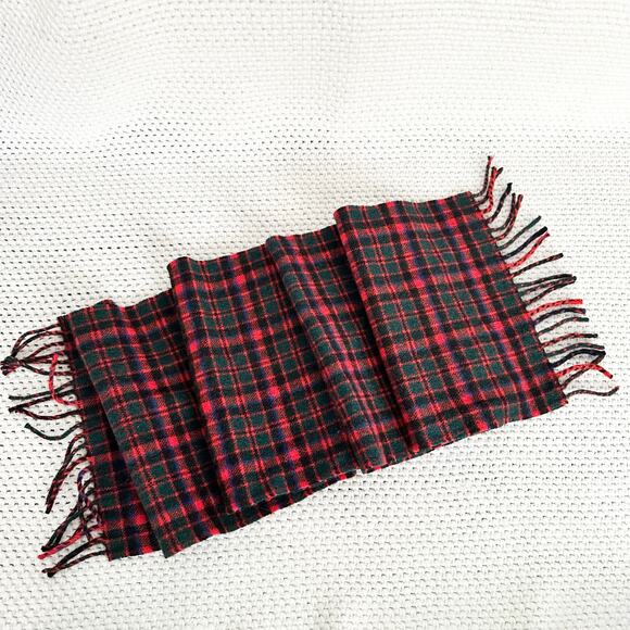 Tweedmill Lambswool British Made Red Green Tartan Fringe Trim Long Scarf Vintage - Picture 5 of 5
